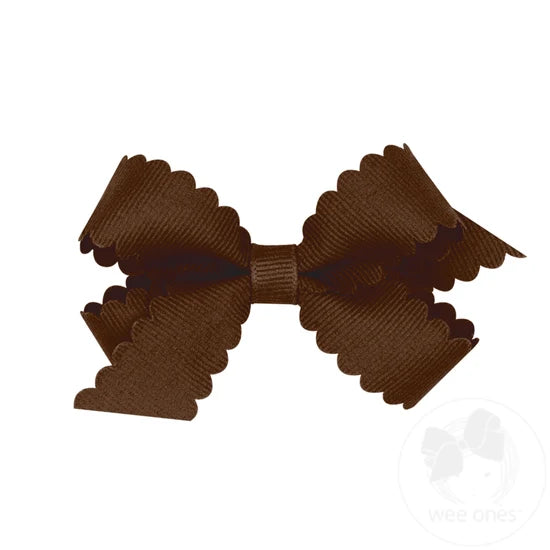 Mini Grosgrain Bow with Scalloped Edge, Coffee