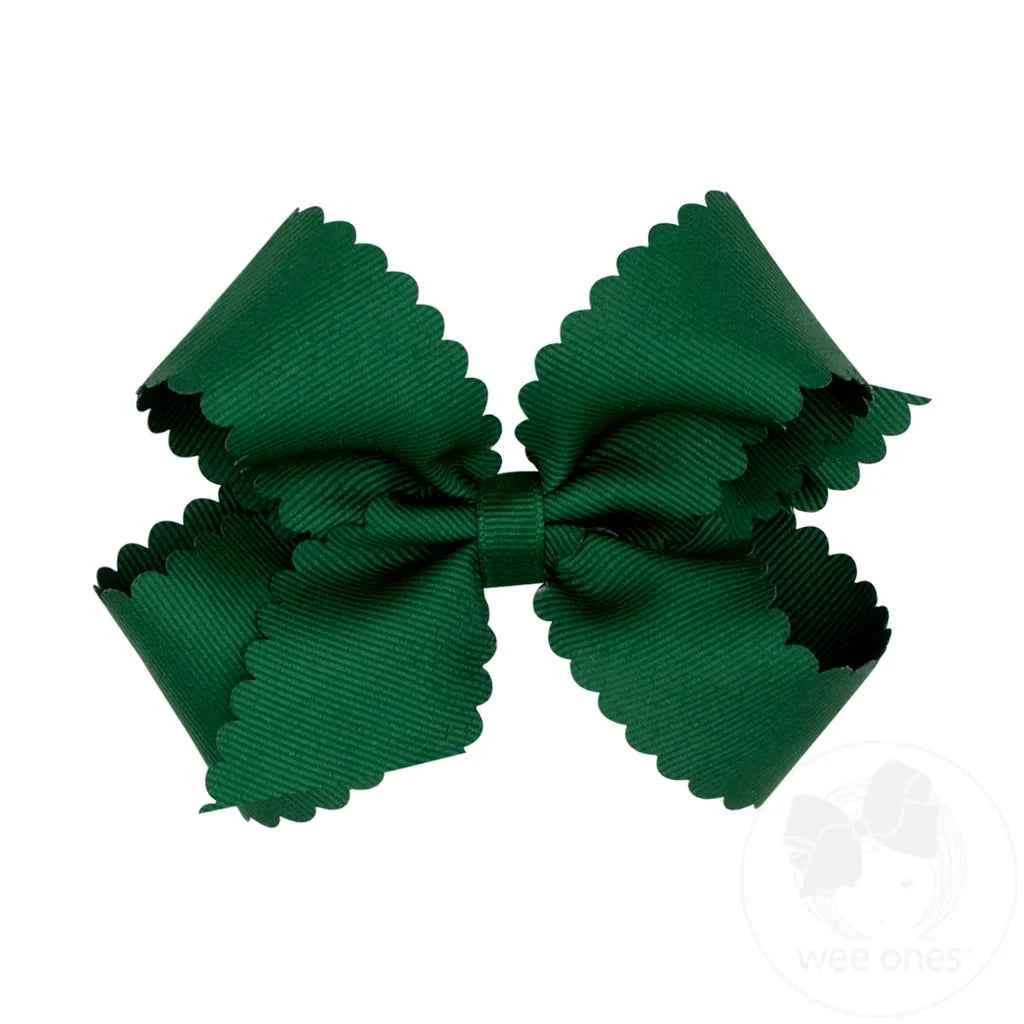 Medium Grosgrain Bow with Scallop Edge, Forest Green