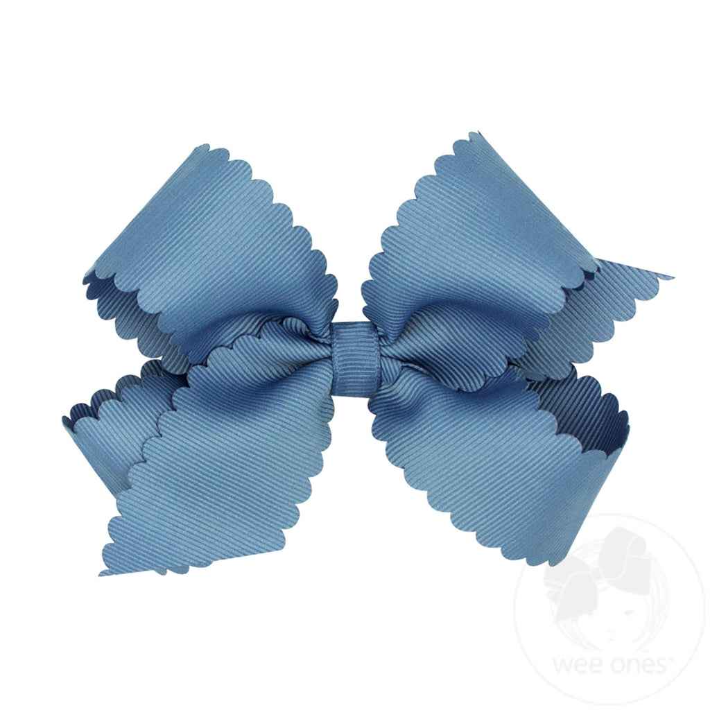 Medium Grosgrain Bow with Scallop Edge, Smoke Blue