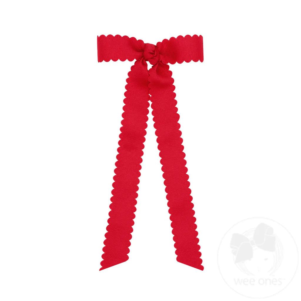 Mini Grosgrain Bowtie with Scallop Edge, Red