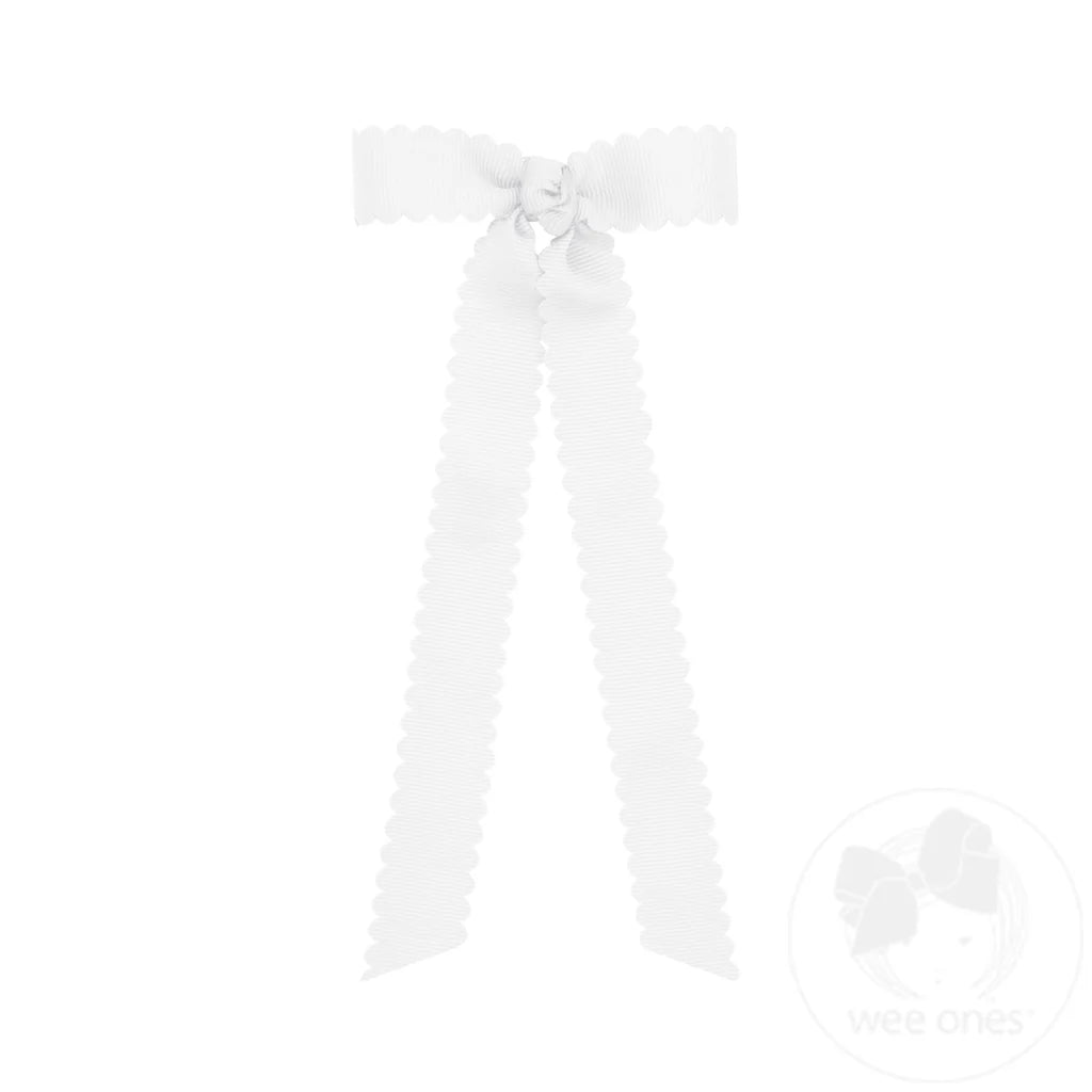 Mini Grosgrain Bowtie with Scallop Edge, White
