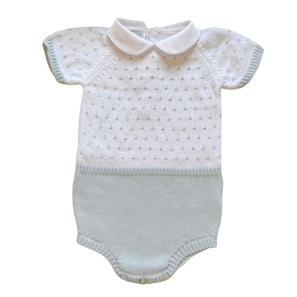 Short Sleeved Collar Dot Bubble Blue