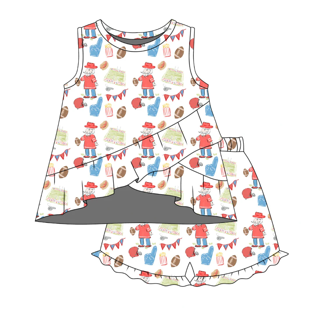 Rosie Ruffle Back Top with Sadie Claire Shorts- Game Day Red & Blue