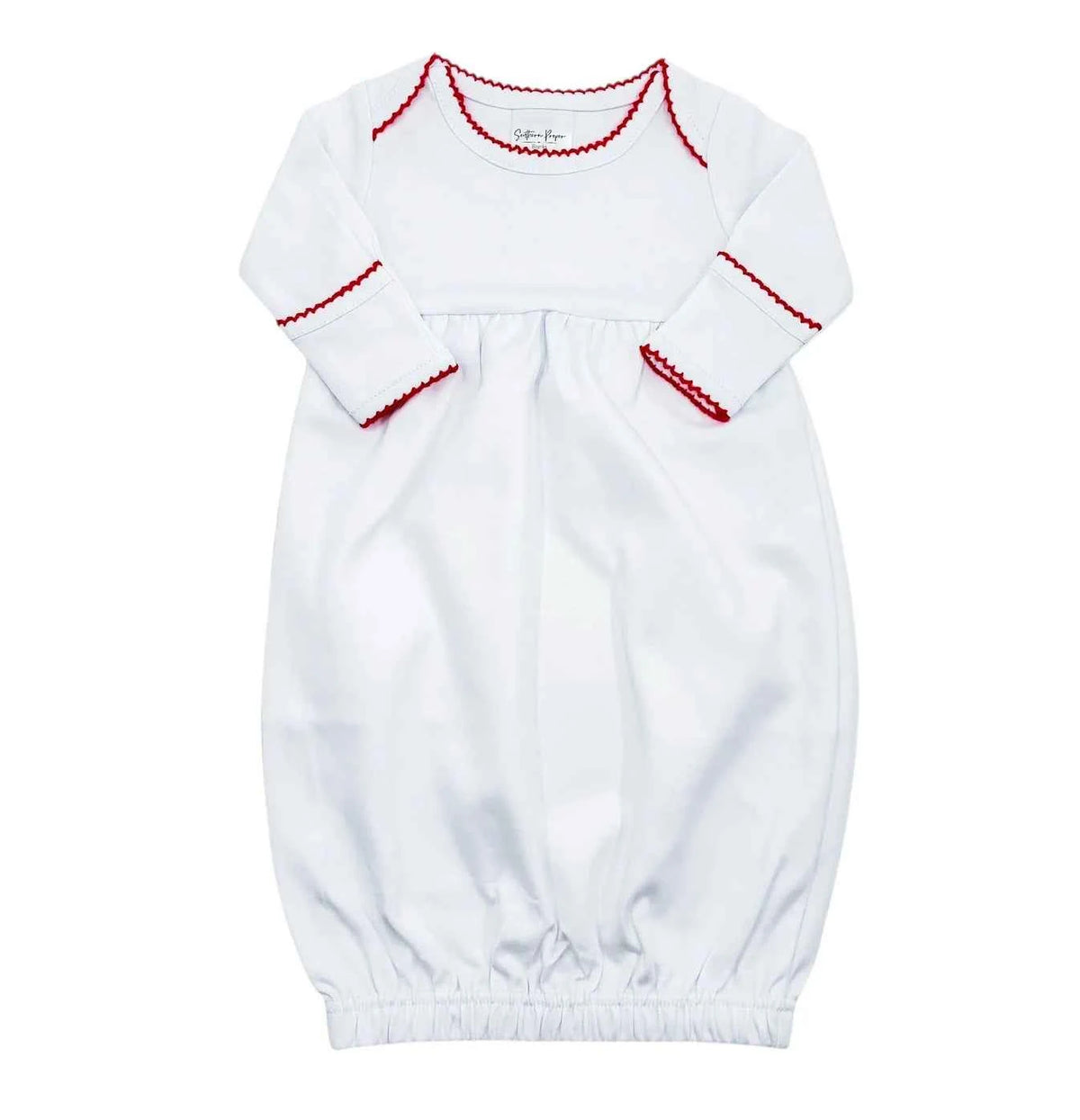 Picot Trim Gown, White with Red
