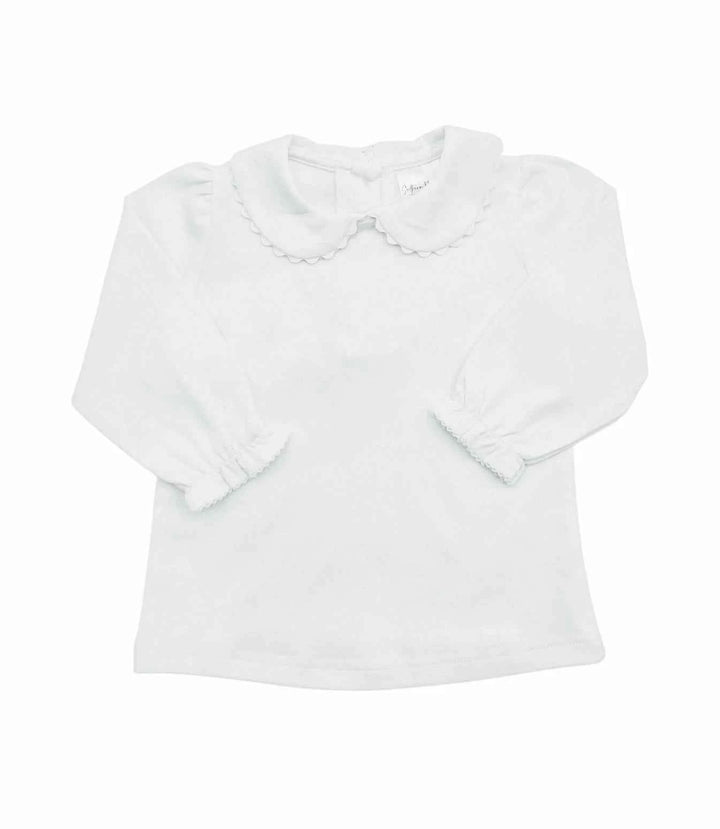 Scalloped Collar Long Sleeve Shirt, White