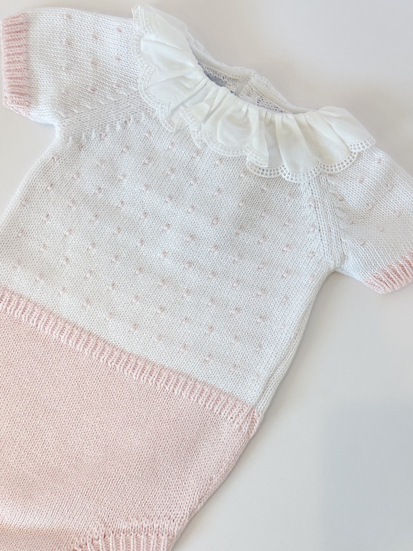 Short Sleeved Ruffle Dot Bubble Pink