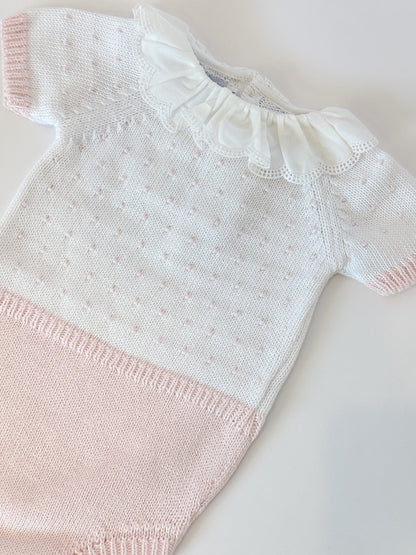 Short Sleeved Ruffle Dot Bubble Pink