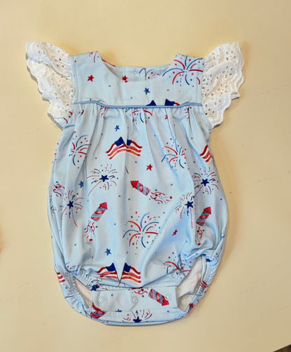 Elizabeth Eyelet Sleeve Bubble- Fireworks & Freedom