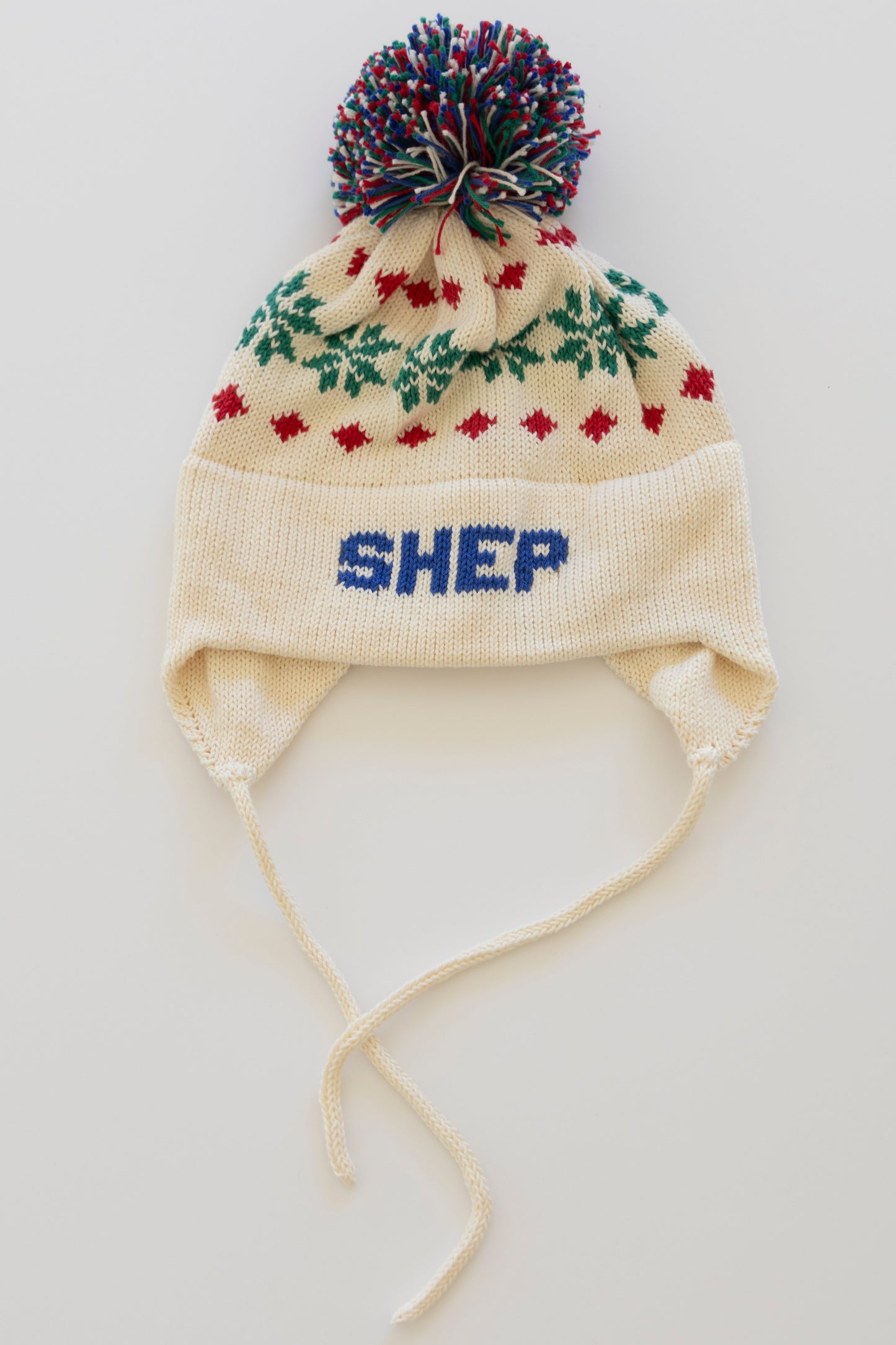 Nordic Earflap Hat-natural with royal, grass green, and red