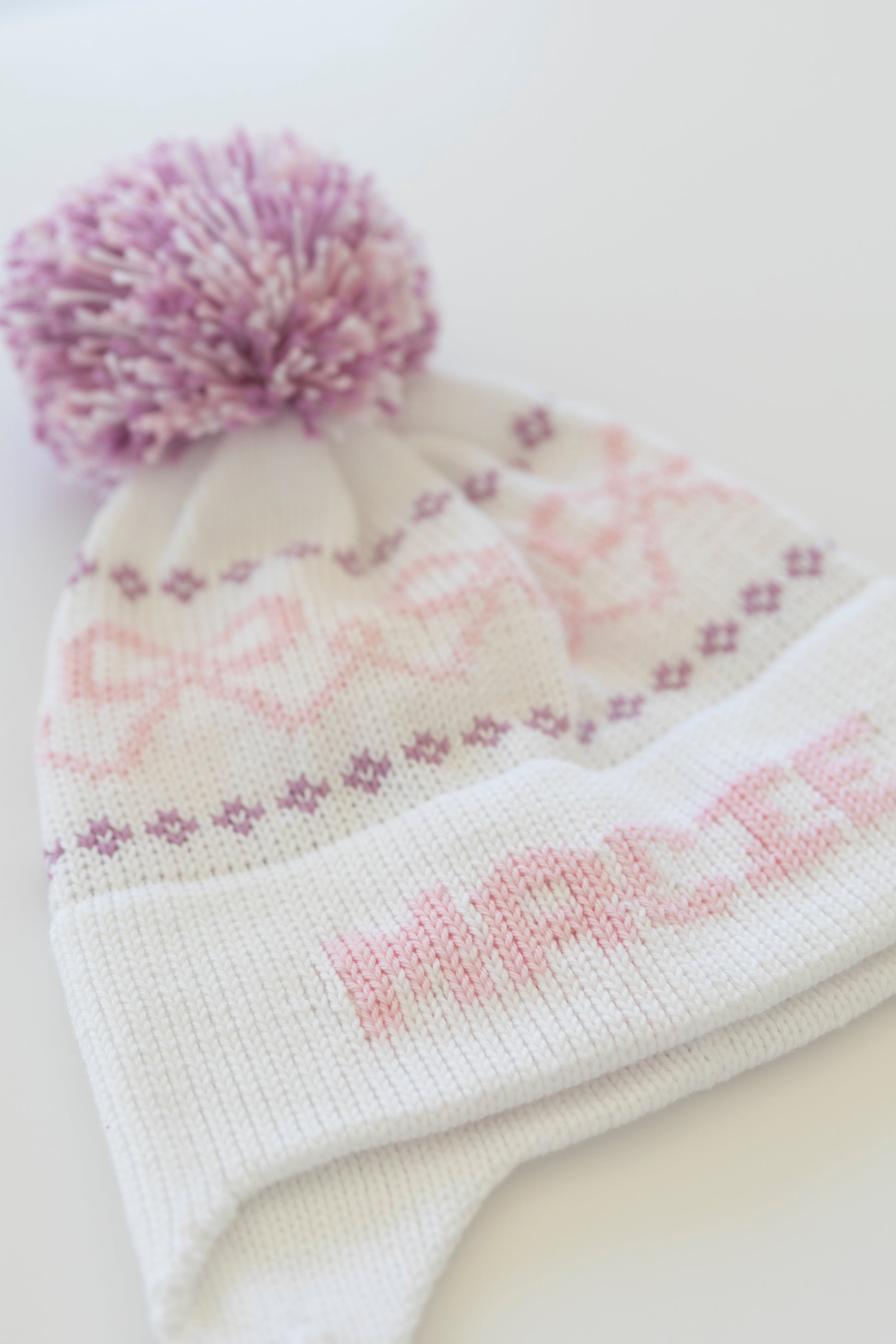 Bows Earflap Hat-white with light pink and lavender