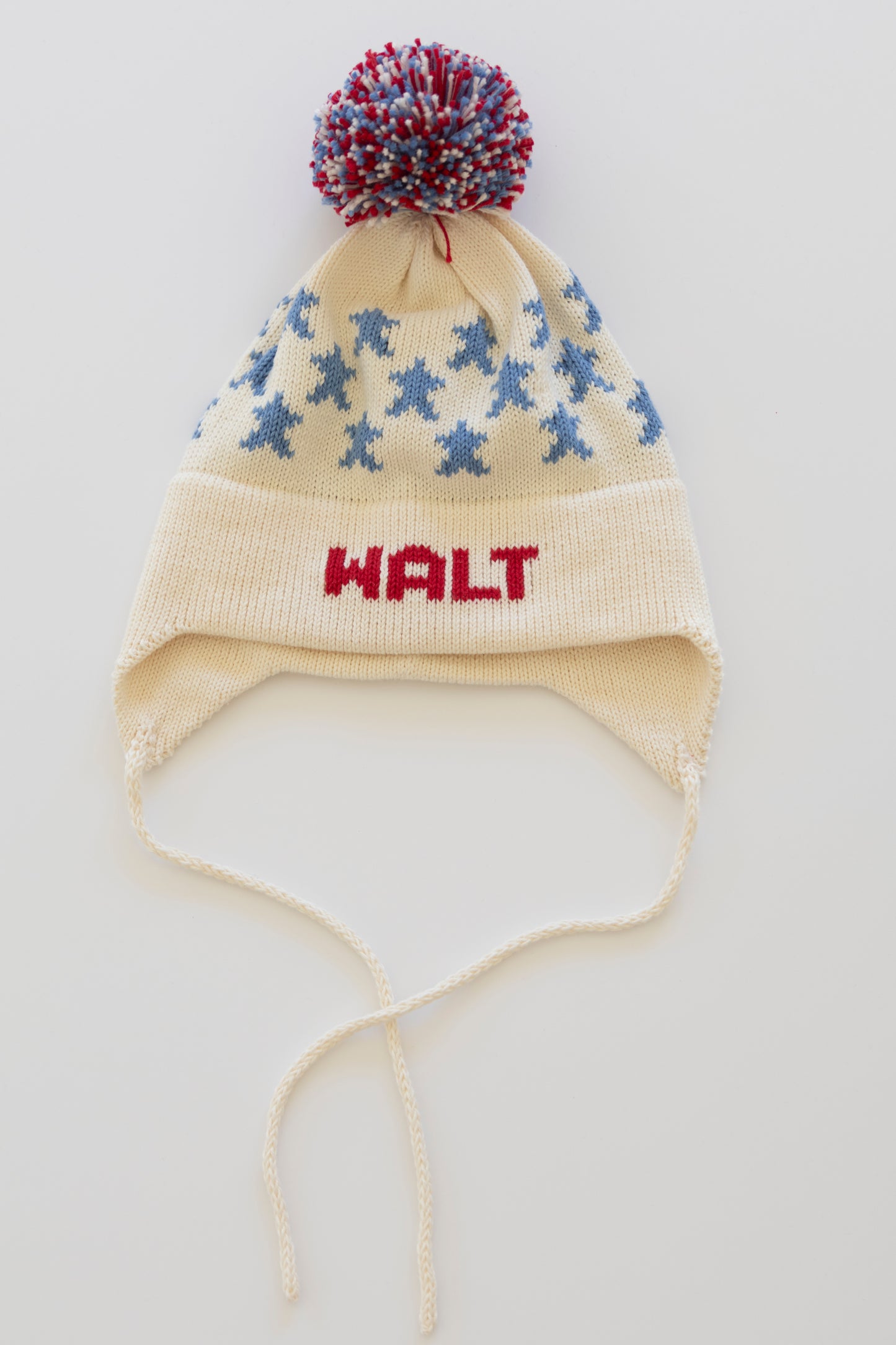 Stars Earflap Hat-natural with red and denim