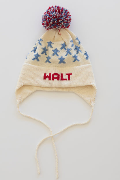 Stars Earflap Hat-natural with red and denim