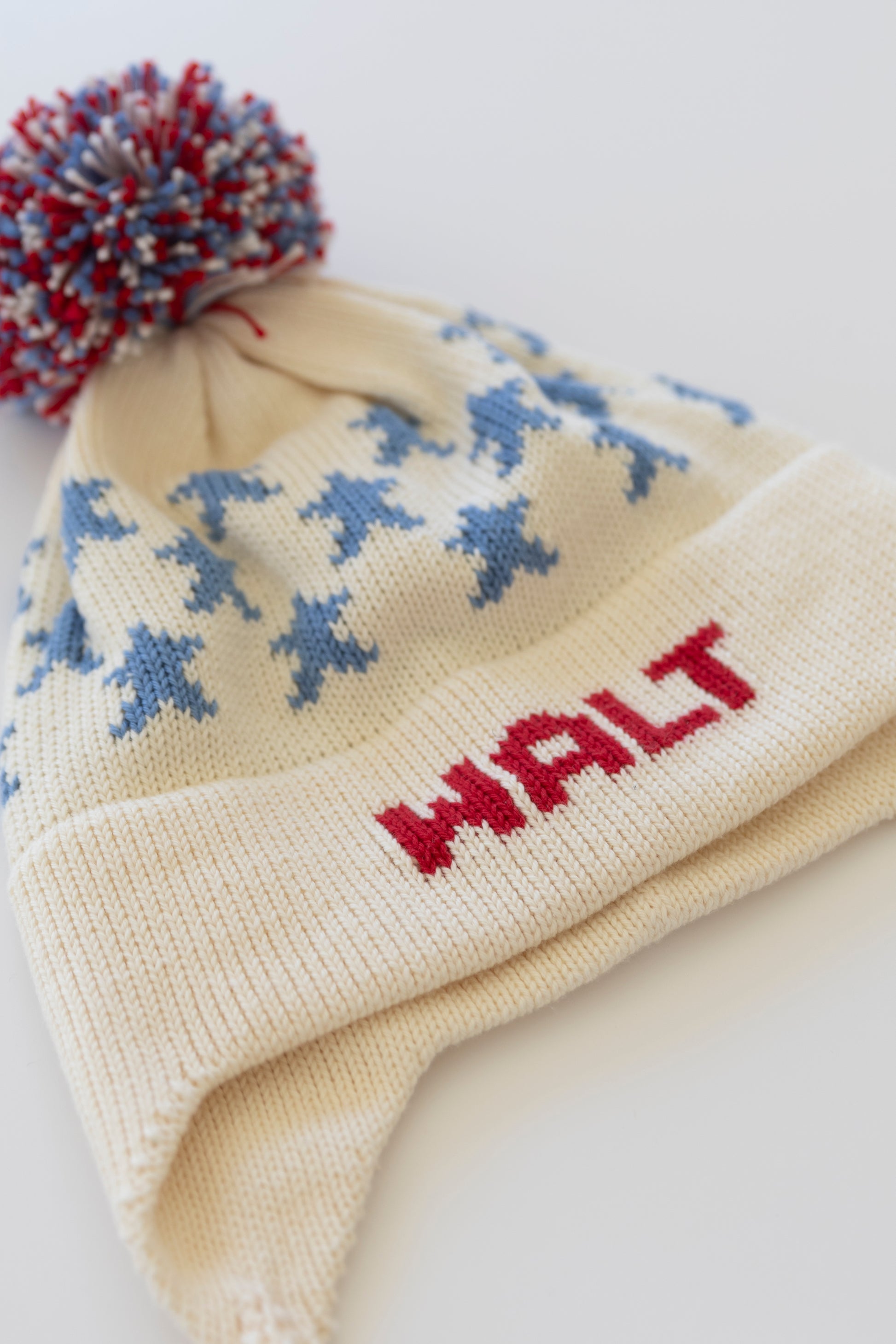 Stars Earflap Hat-natural with red and denim