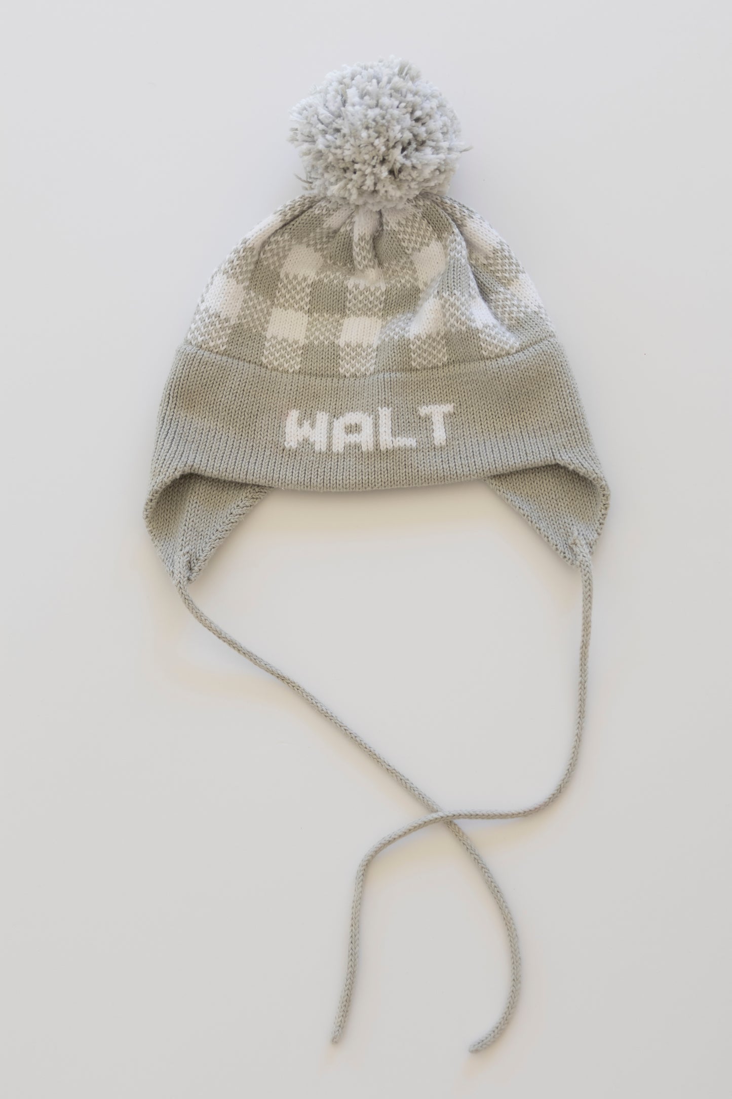 Plaid Earflap Hat-light gray with white