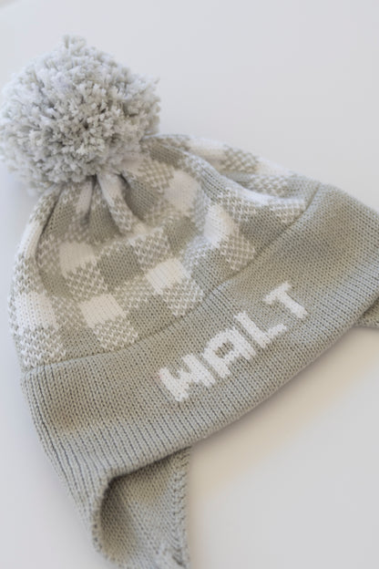 Plaid Earflap Hat-light gray with white