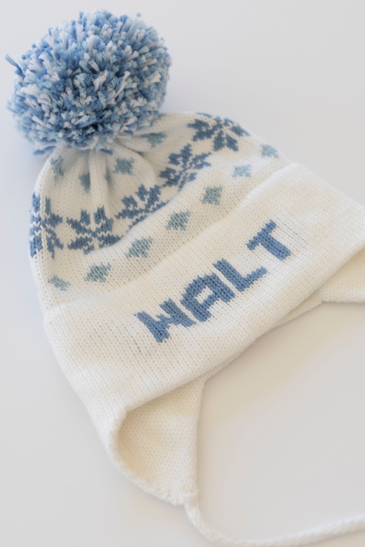 Nordic Earflap Hat-white with denim and light blue