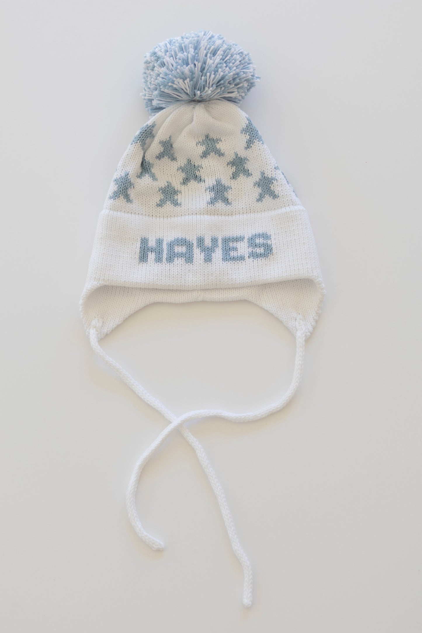 Stars Earflap Hat-white with light blue