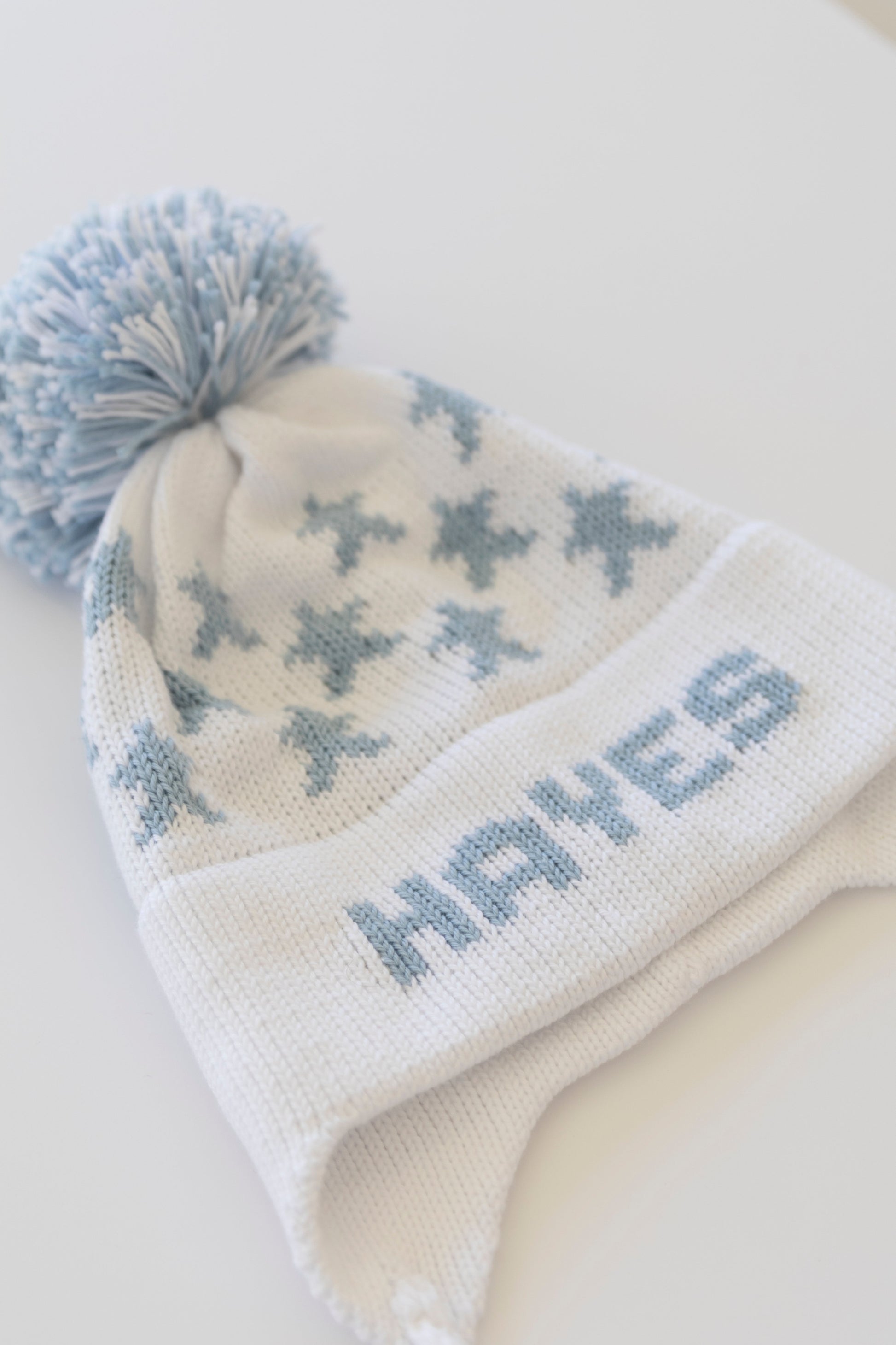 Stars Earflap Hat-white with light blue