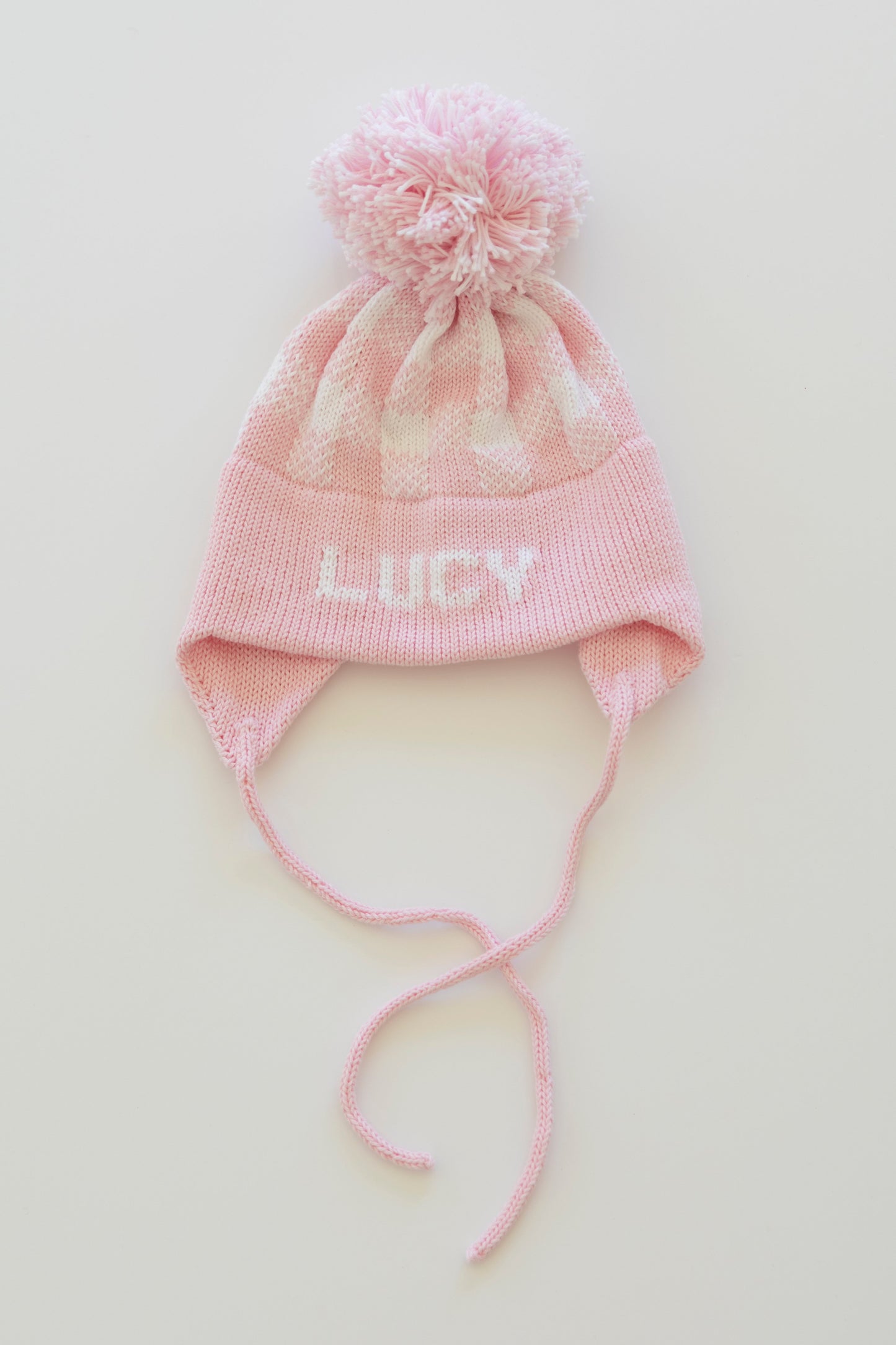 Plaid Earflap Hat-light pink with white