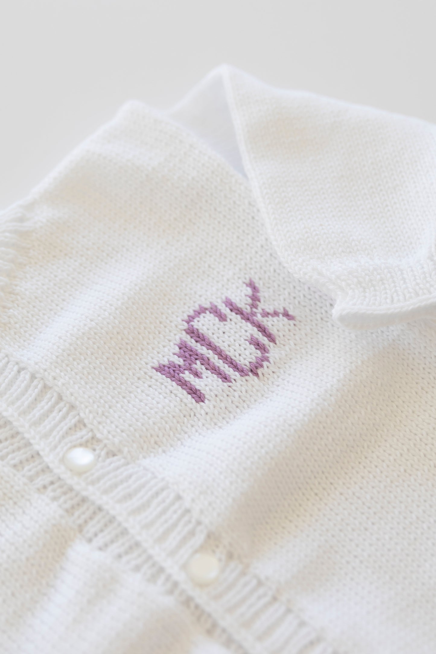 Custom Monogram Cardigan- white with lavender