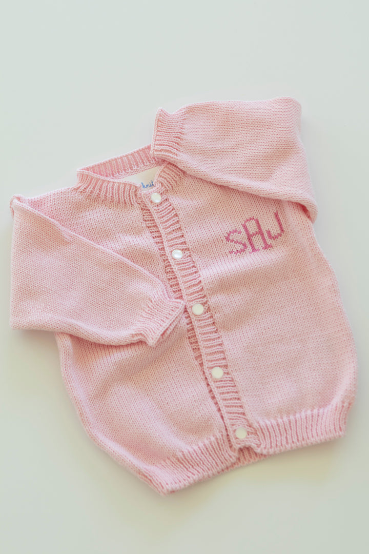 Custom Monogram Cardigan- light pink with bright pink