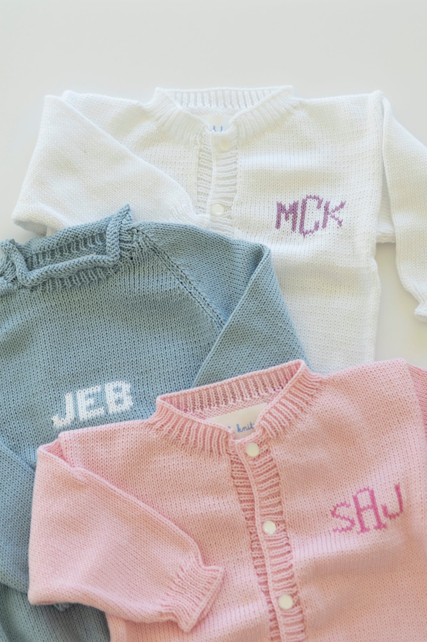Custom Monogram Cardigan- white with lavender