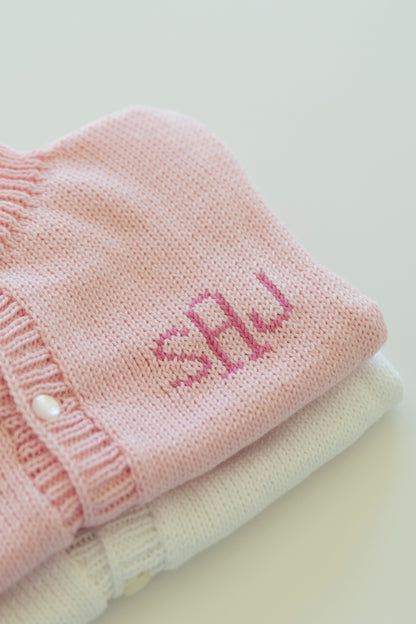 Custom Monogram Cardigan- light pink with bright pink