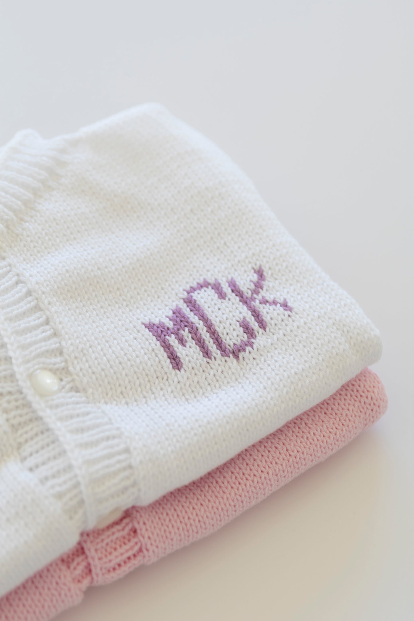 Custom Monogram Cardigan- white with lavender