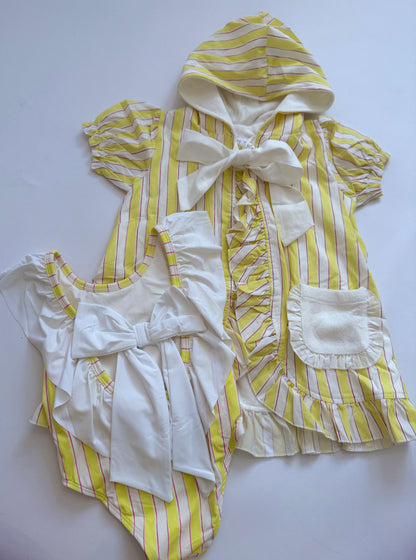 Girls Hooded Coverup, Yellow Stripes