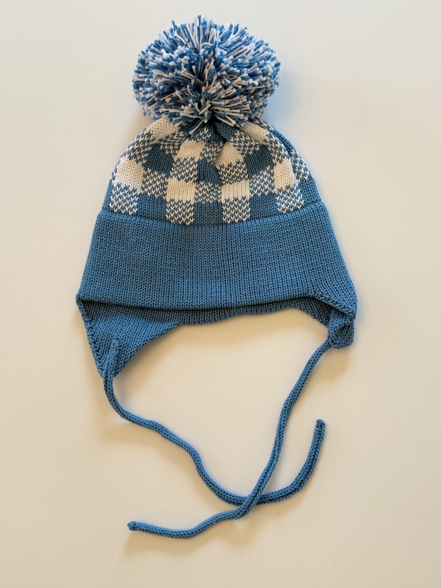 Plaid Earflap Hat-denim with white