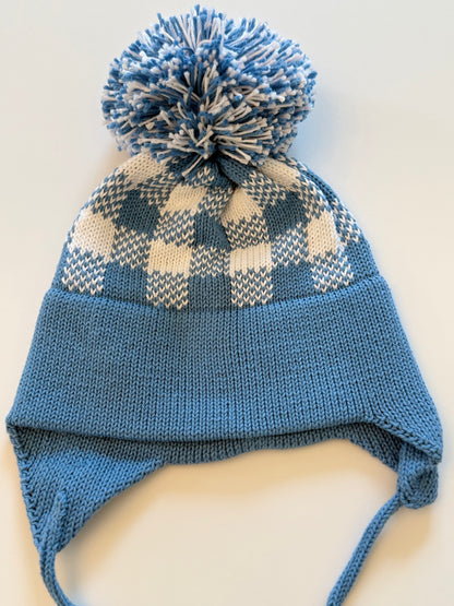 Plaid Earflap Hat-denim with white