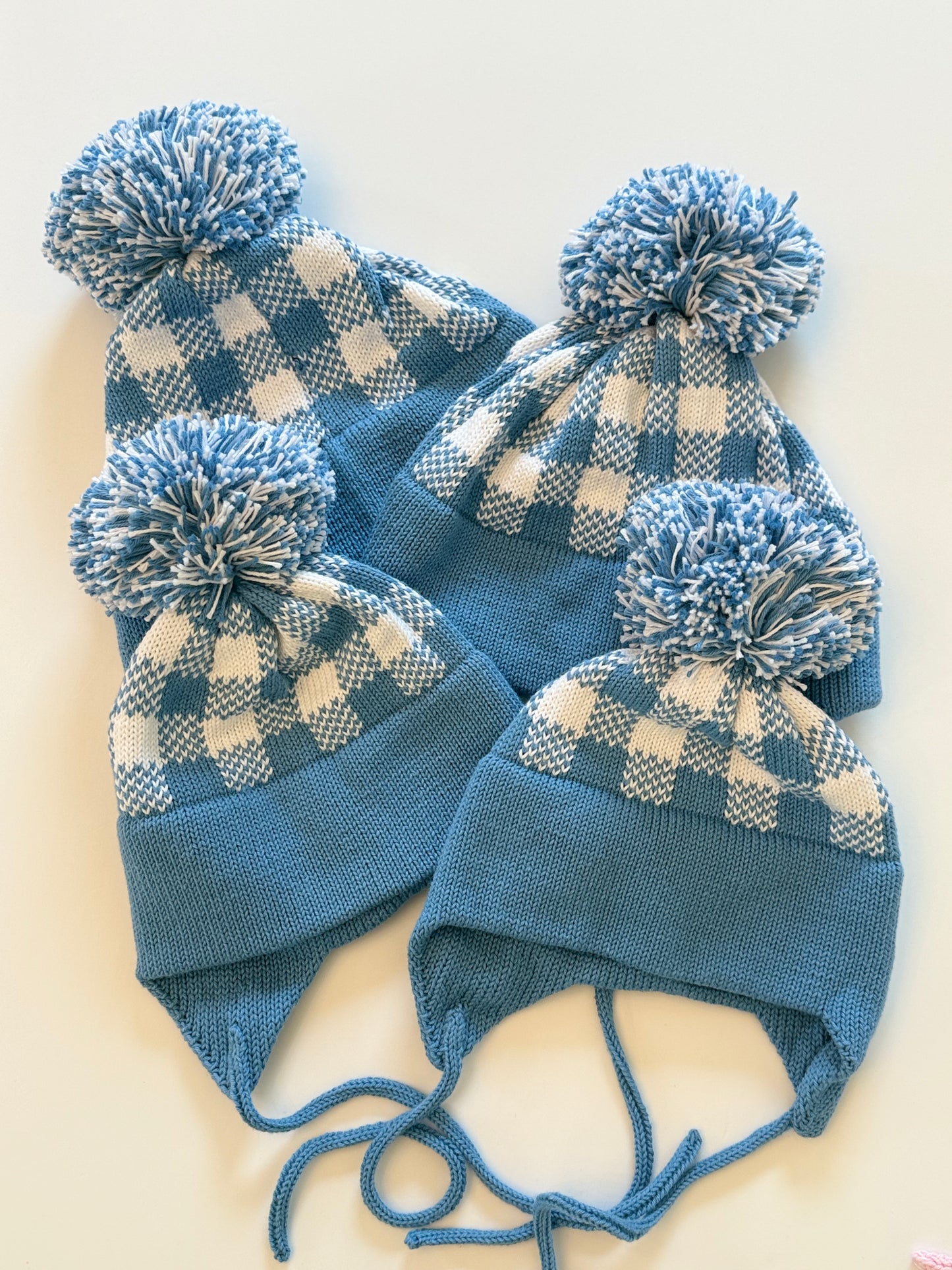 Plaid Earflap Hat-denim with white