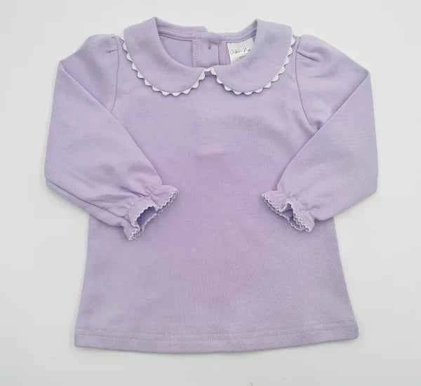 Scalloped Collar Long Sleeve Shirt, Purple