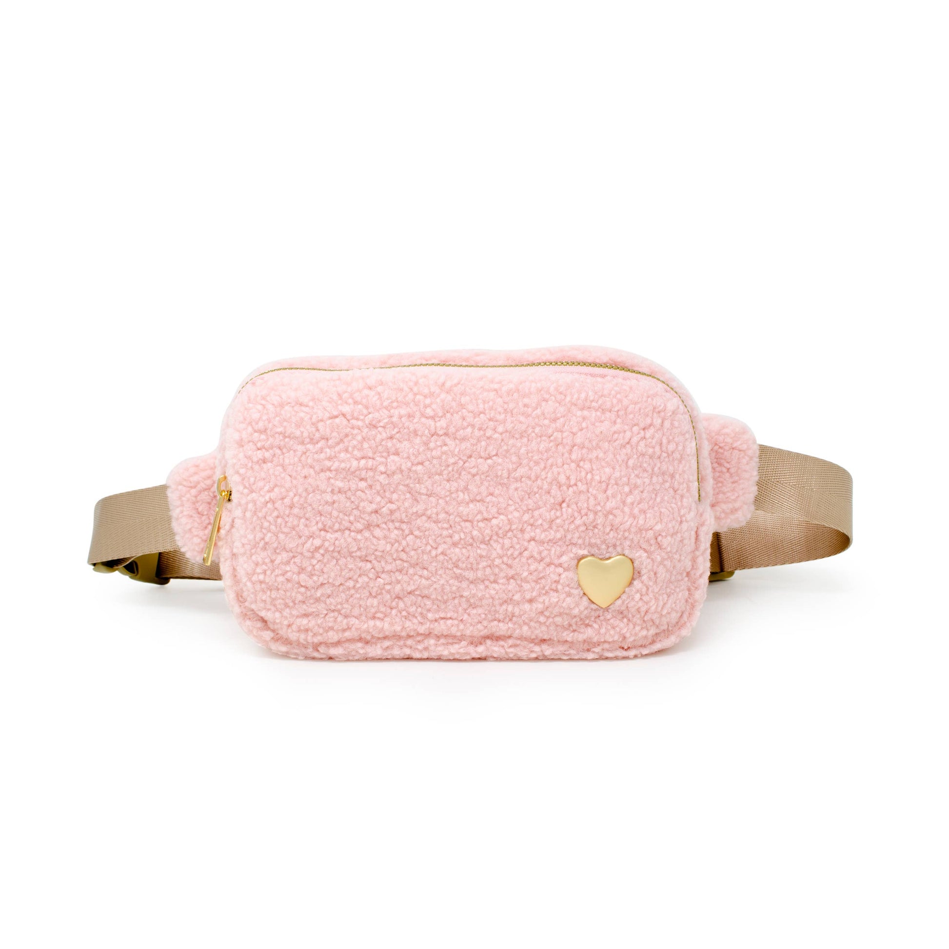 Fuzzy Crossbody Sling Bag w/ Heart for Kids: Pink