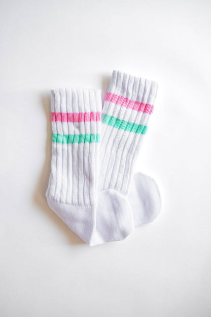 Crew Socks | Pink + Aqua Stripe