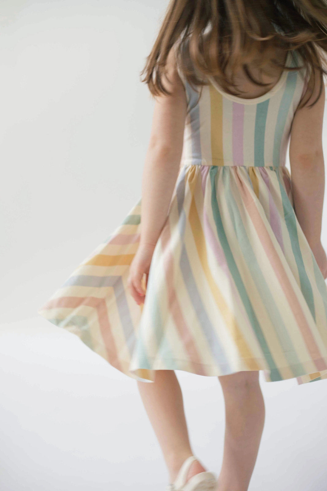 Sleeveless Twirl Dress- Pastel Stripes