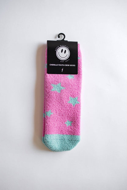 Fuzzy Sock | Pink + Aqua Star