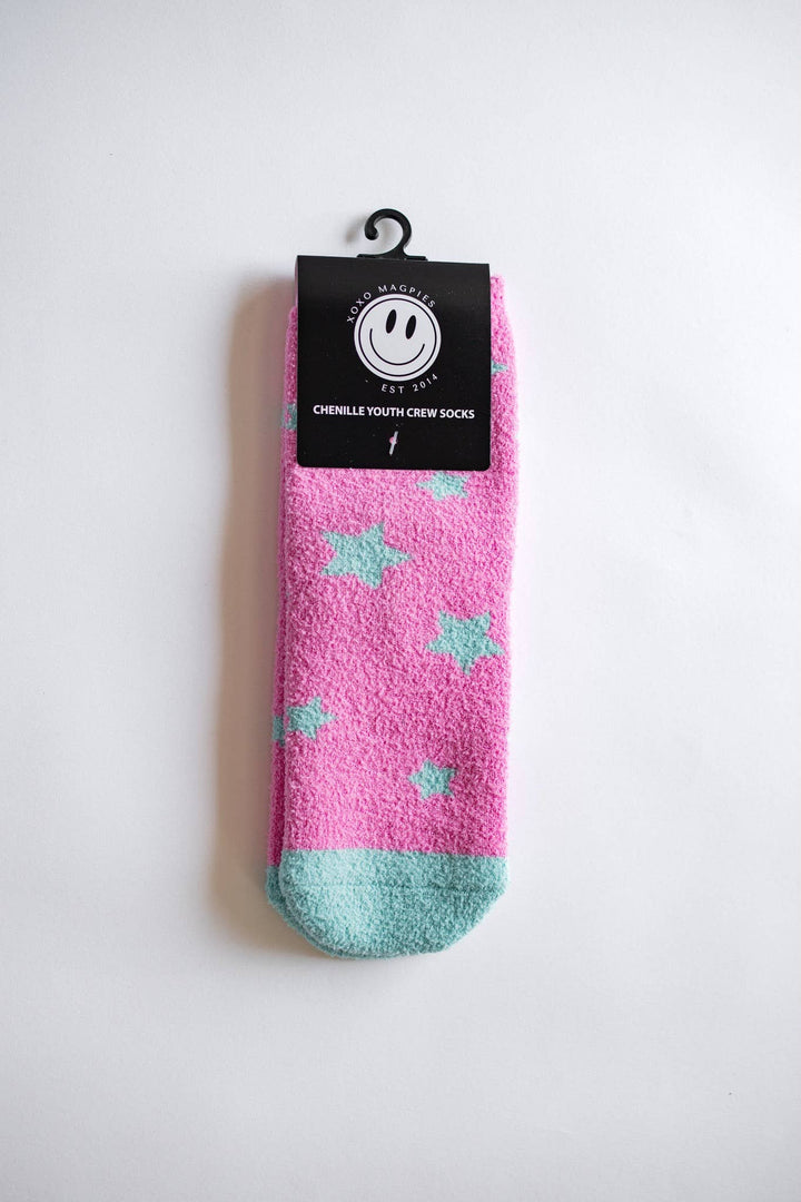 Fuzzy Sock | Pink + Aqua Star