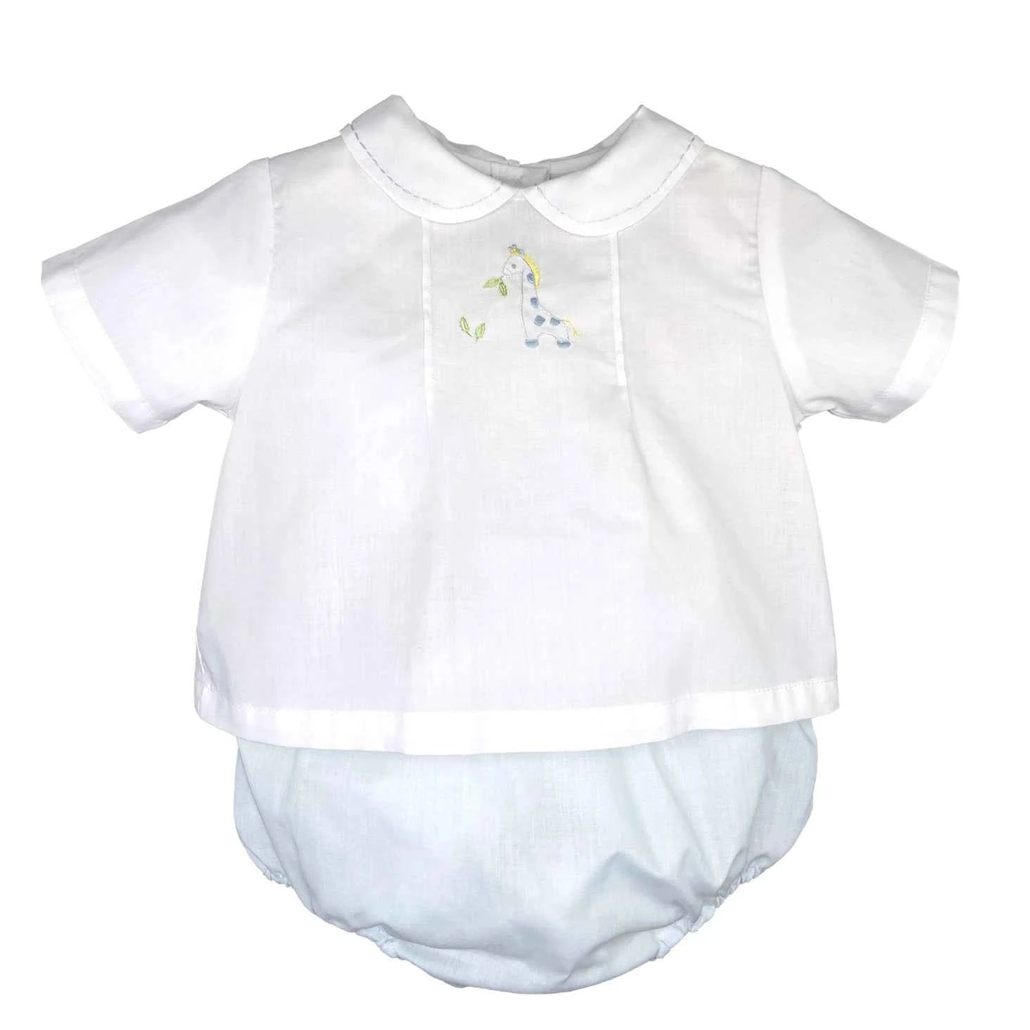 Embroidered Giraffe Diaper Set with Bonnet
