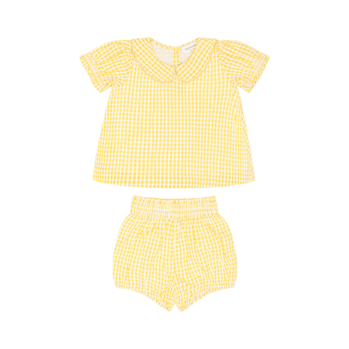 Girls Soleil Gingham Ruffle Sleeve Top And Bloomer Set