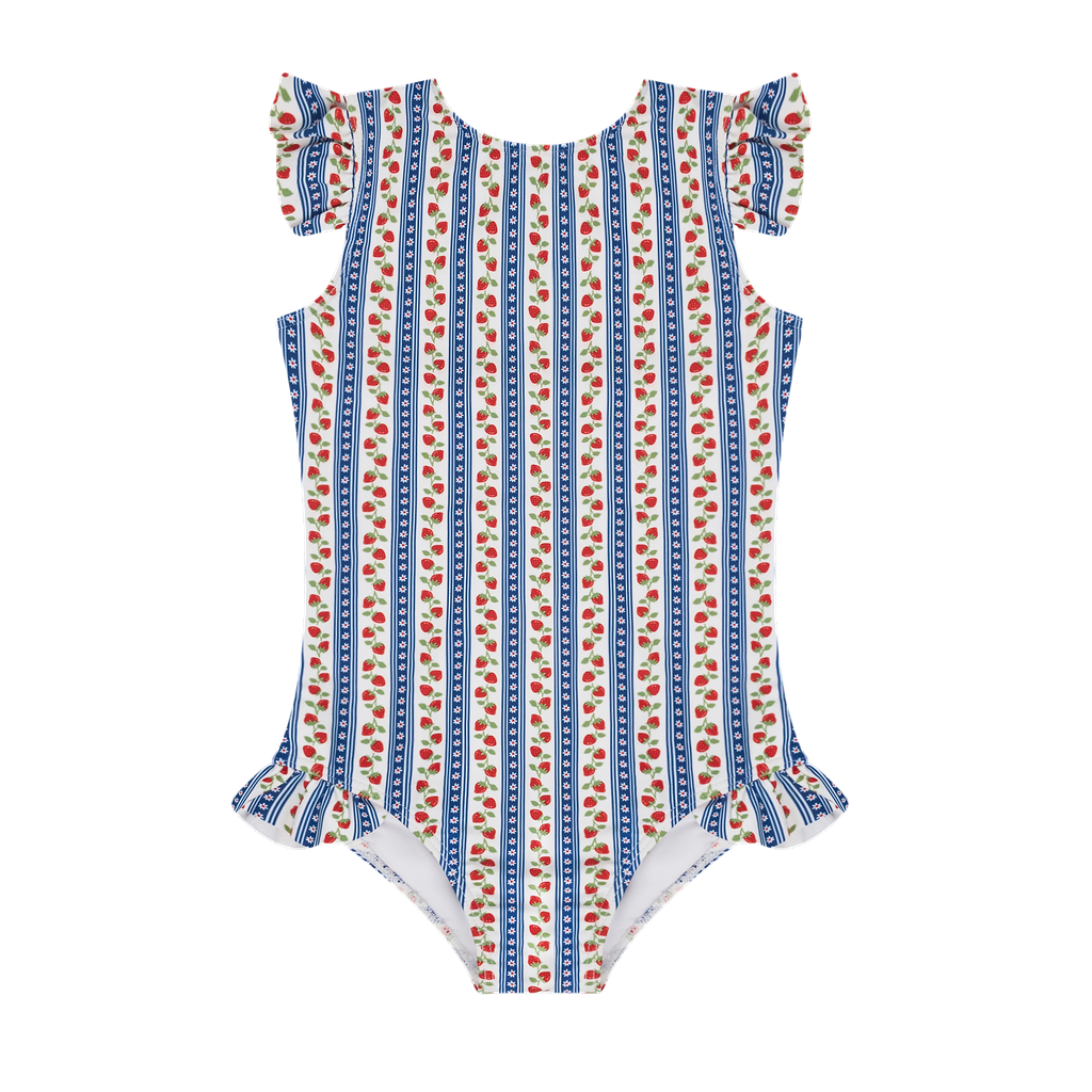 Girls Strawberry Patch Ruffle Cap Sleeve One Piece