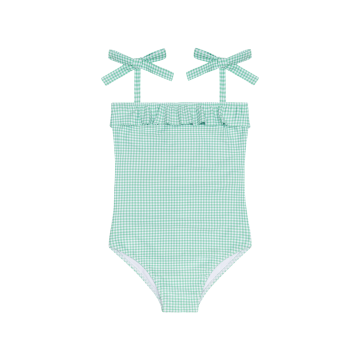 Girls Gustavia Gingham Ruffle Front Tie Strap One Piece
