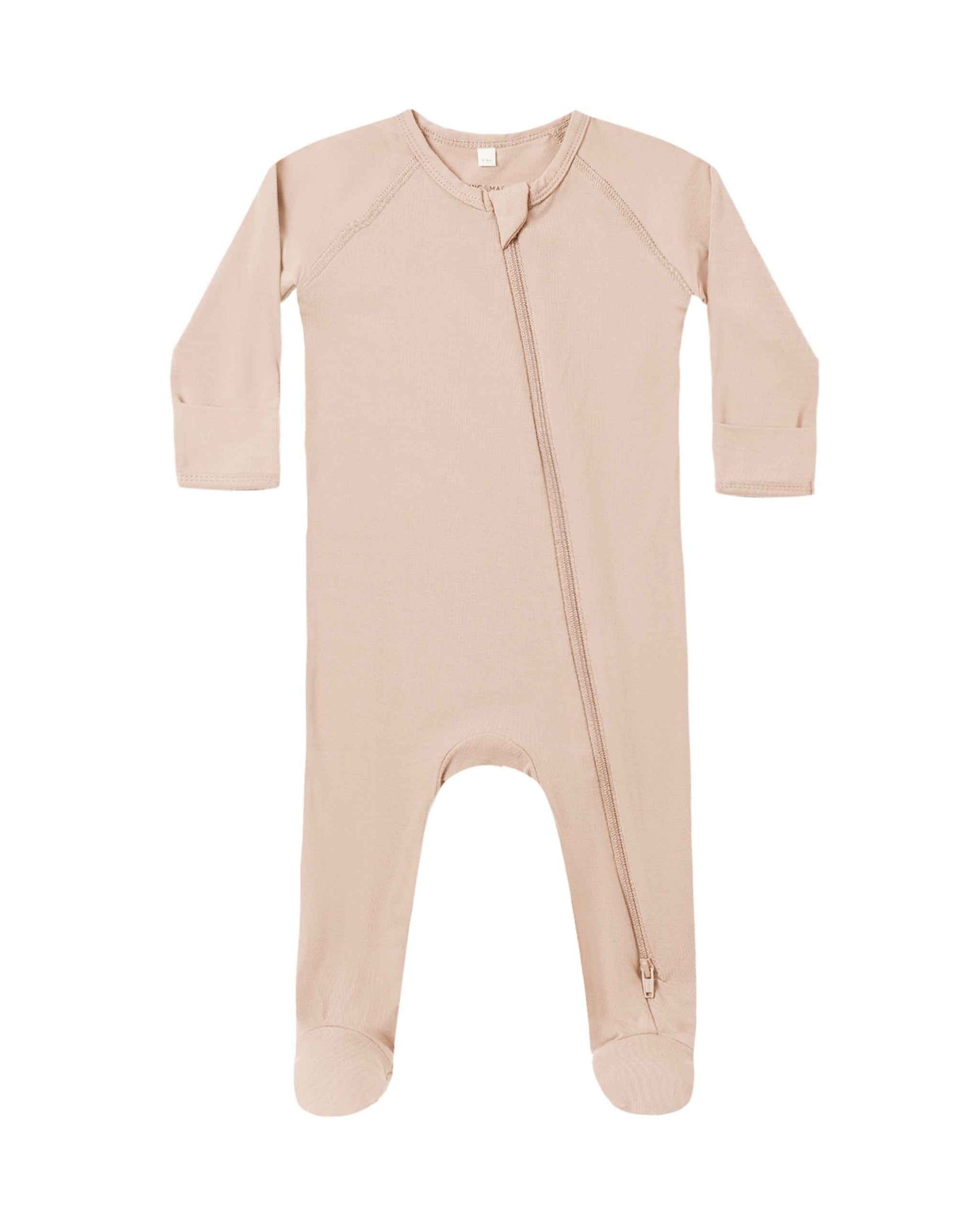 Bamboo Zip Footie, Dusty Rose