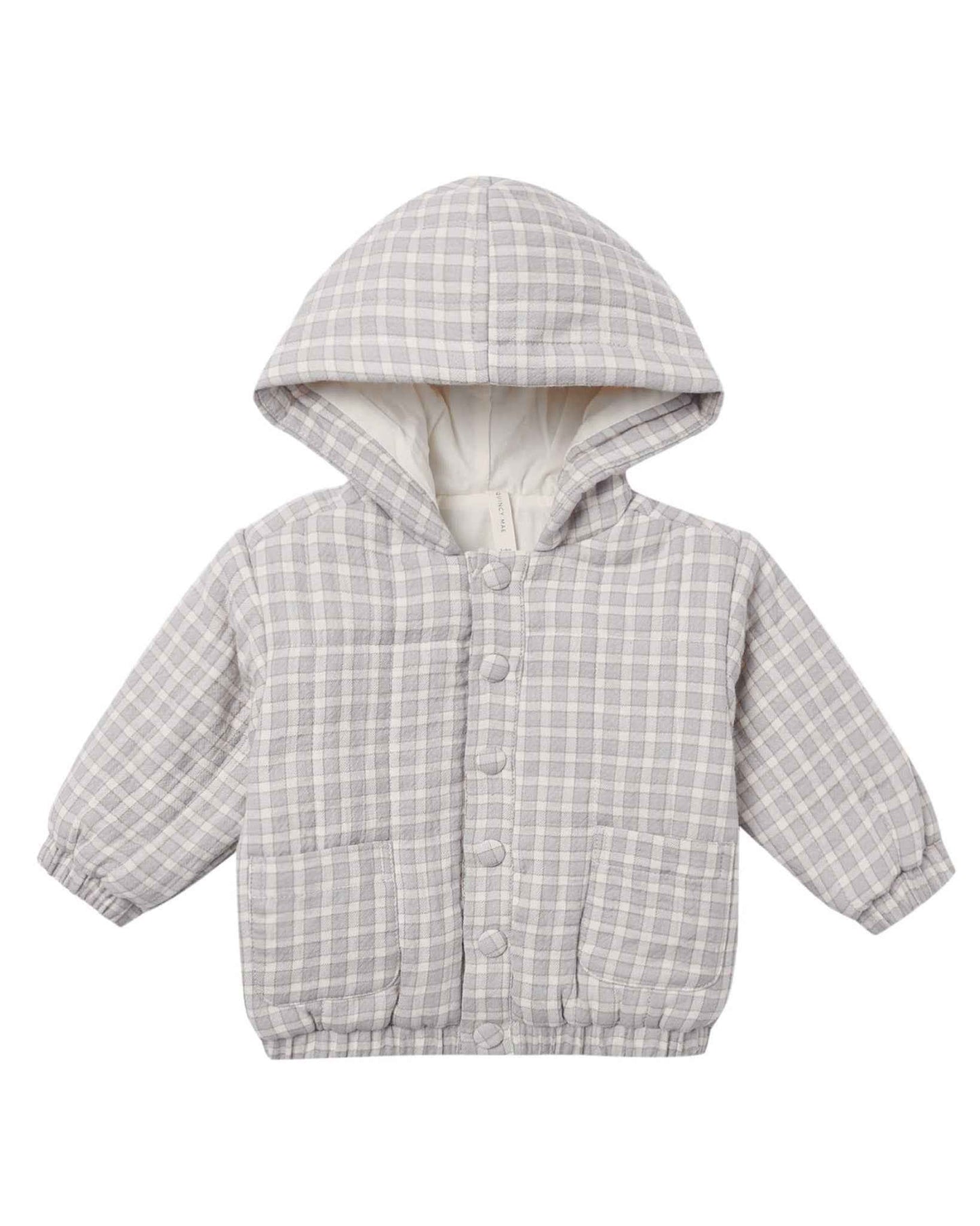 Hooded Woven Jacket, Blue Gingham