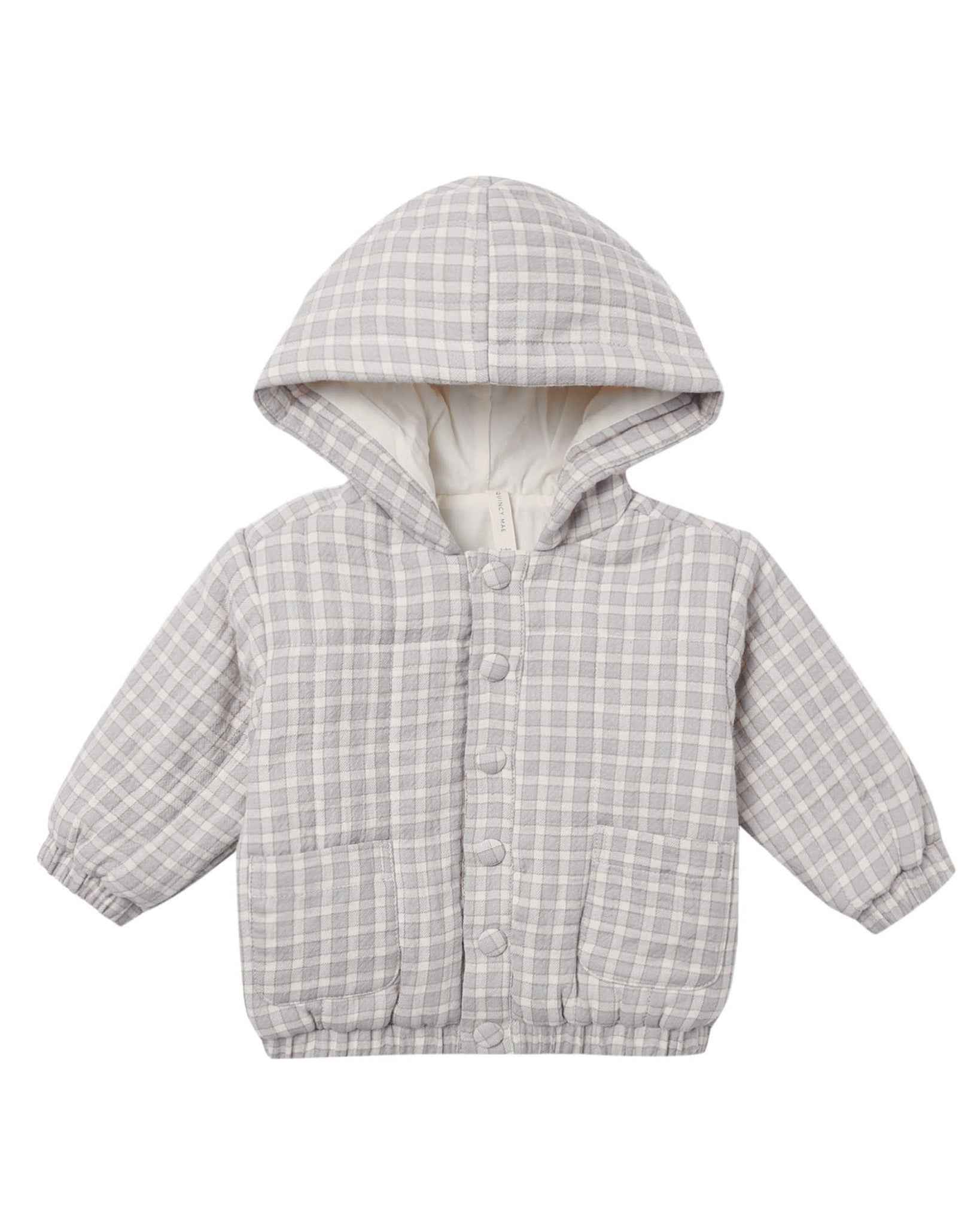 Hooded Woven Jacket, Blue Gingham