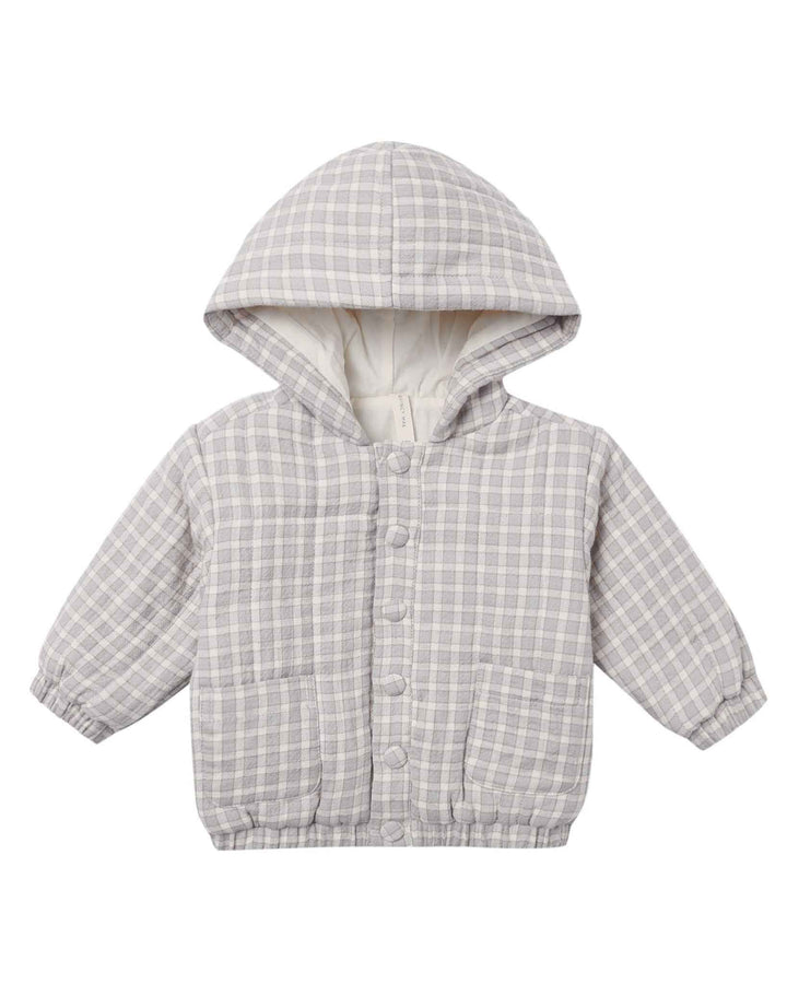 Hooded Woven Jacket, Blue Gingham