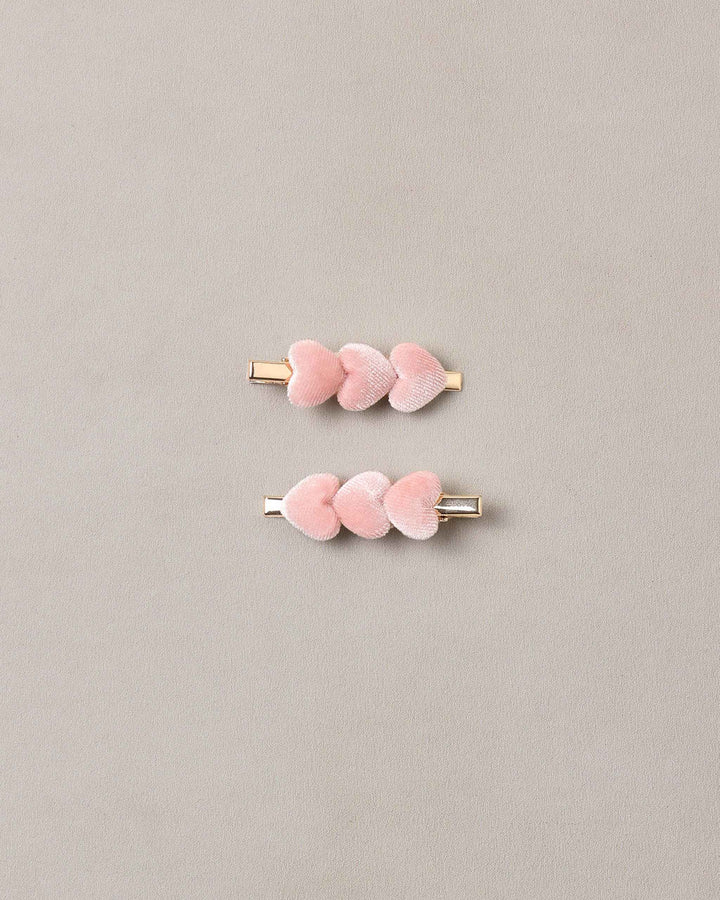 Velvet Heart Clips, Rose