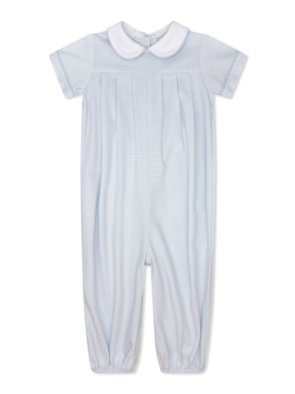 Pleated Romper, Louisville Light Blue Ministripe
