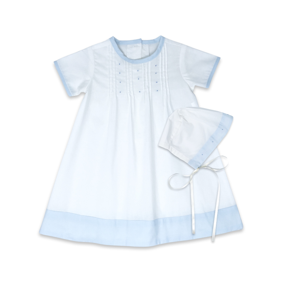 Blessings Daygown Set, White with Blue
