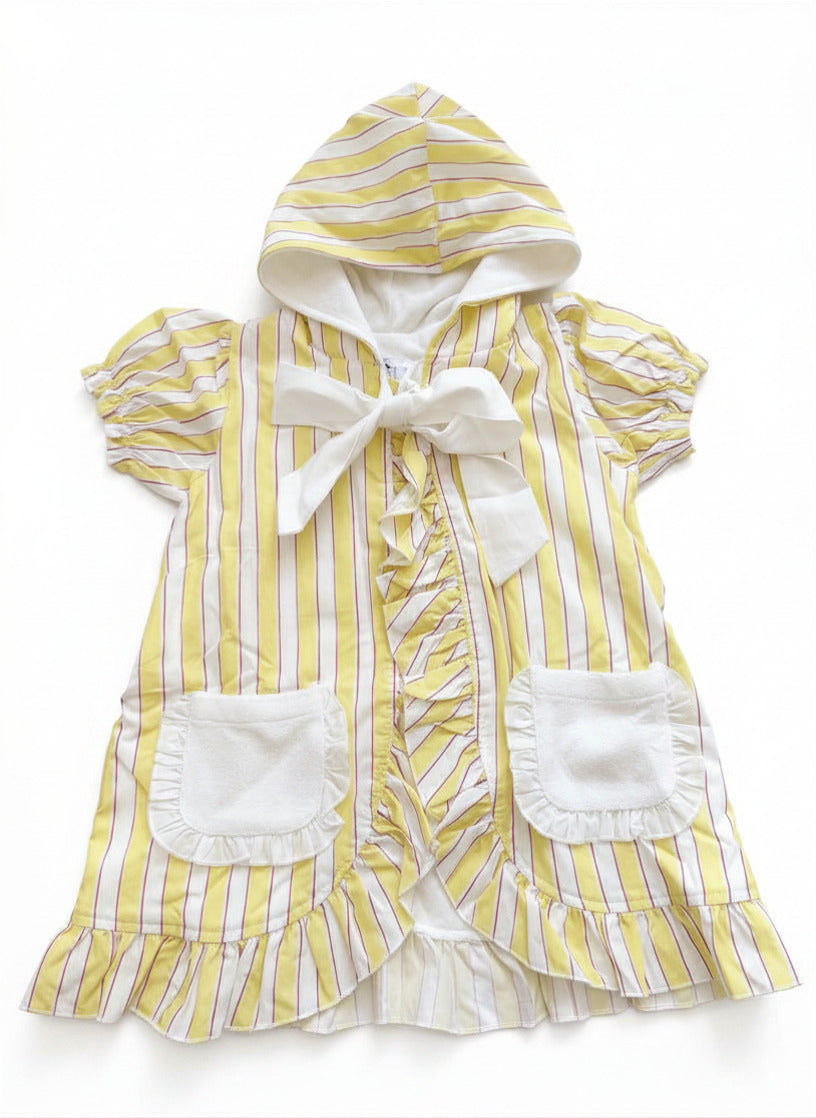 Girls Hooded Coverup, Yellow Stripes
